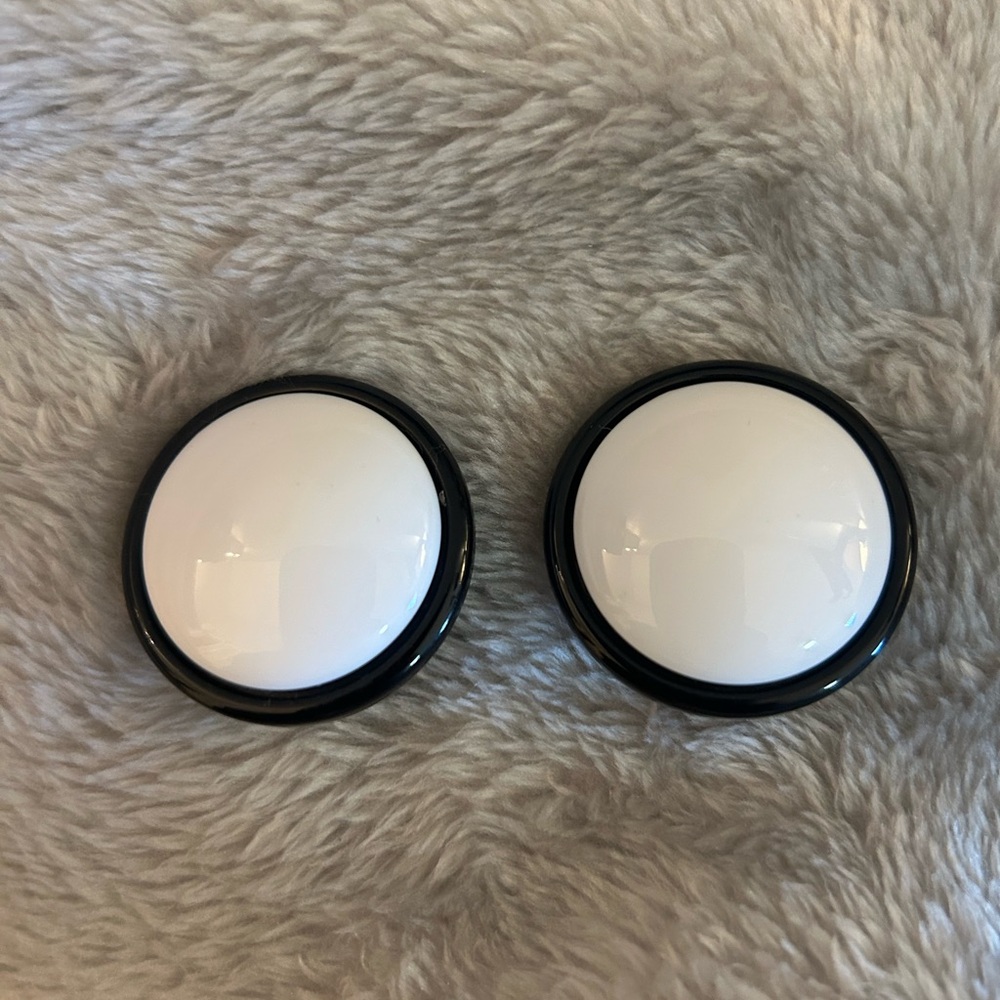Les Bernard Black and White Button Clip On Earrings